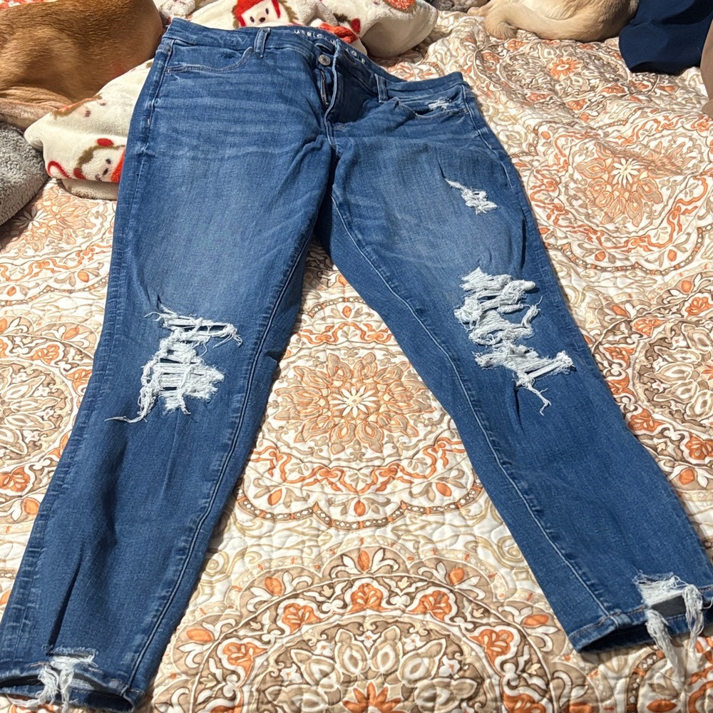 Distressed Blue Women’s Ripped Jeans- American Eagle